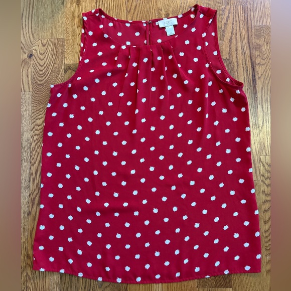 Loft Outlet Blouse Womens M Red Polka Dot Sleeveless Cottagecore Career Classic - Picture 1 of 10